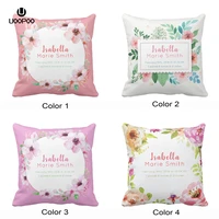 custom baby birth stats elegant floral girl nursery throw pillow cover soft polyester home decorative cushion cover sofa
