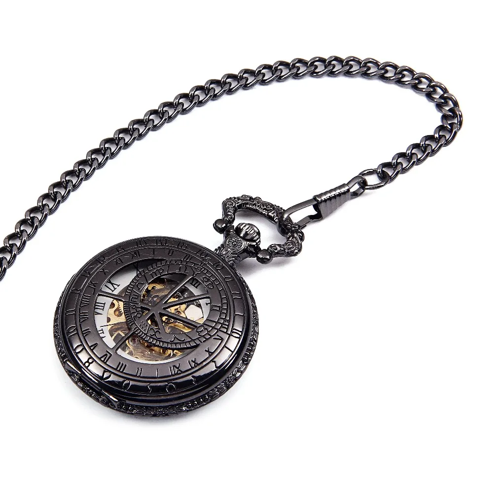 Стимпанк Скелет медсестры часы Механический черный Открытый циферблат Relogio де