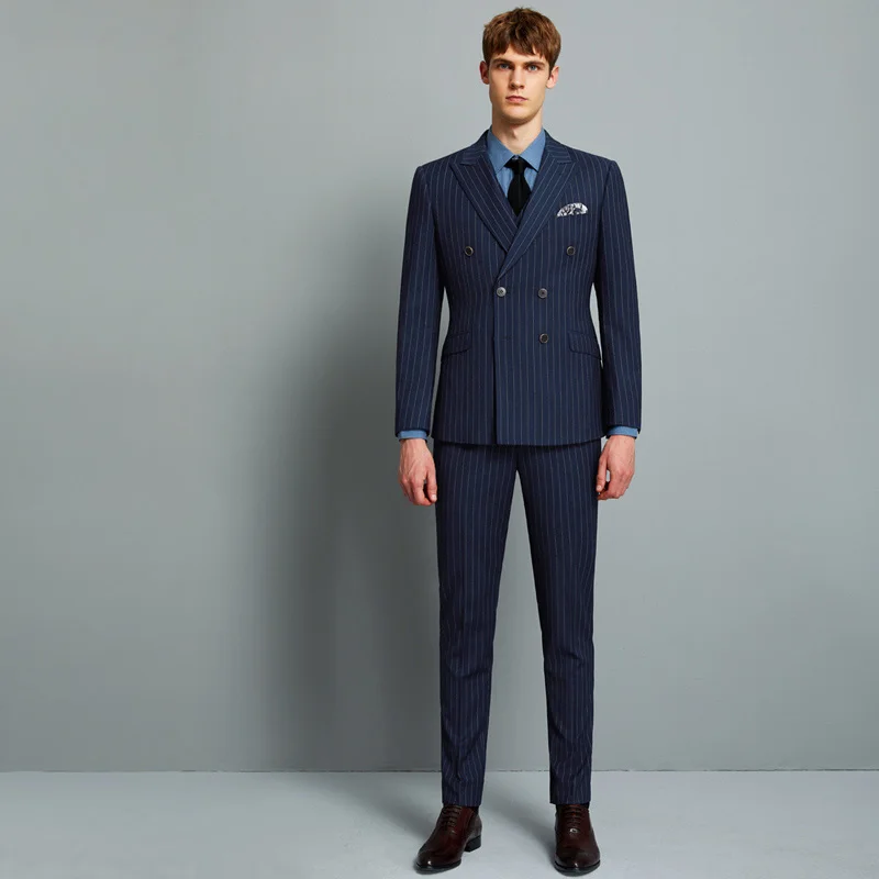 men suit deep blue striped mens suits with pants vest father day gift wedding suits for men double breasted groom wear plus 6xl