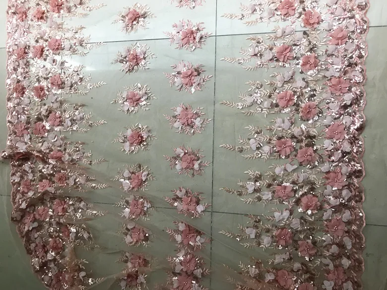 45*125 см ручной работы 3D цветок бисером ткань сетчатая с блестками для платья