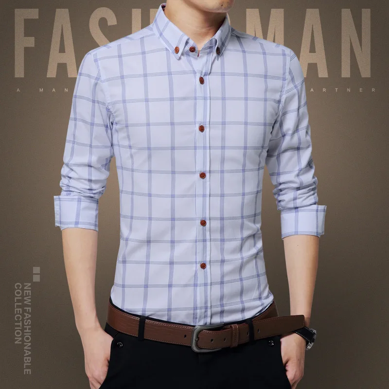 Camisa Hombre белая клетчатая рубашка 5XL с длинным рукавом мужская полосатая