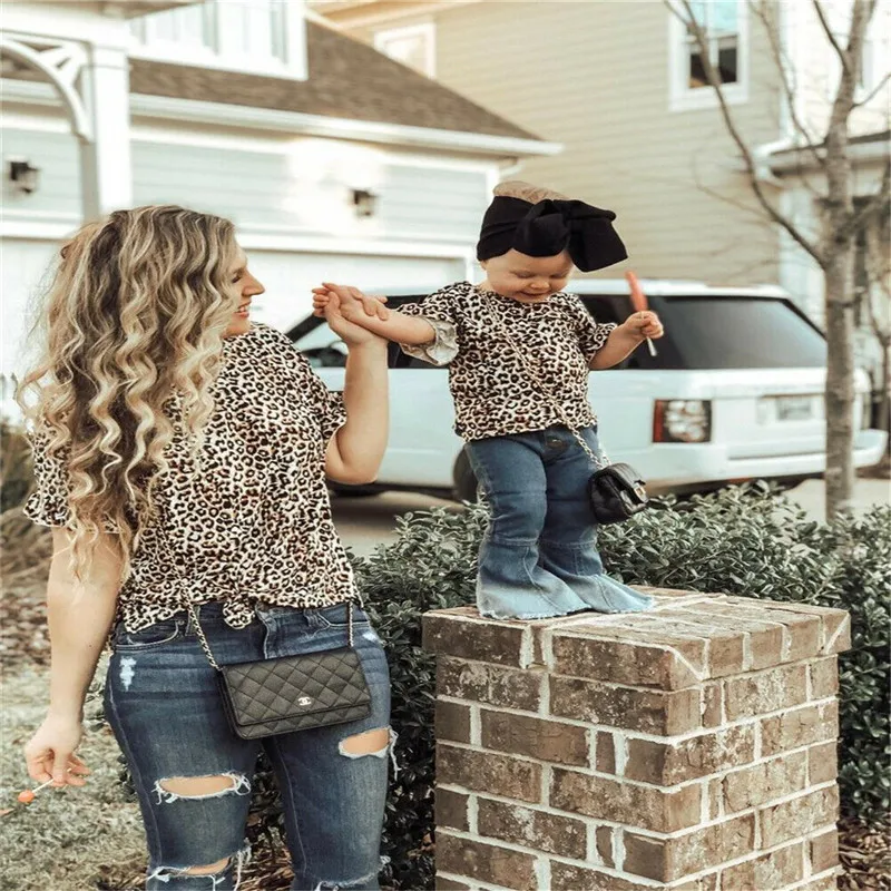 1 шт. женская футболка с леопардовым принтом для мамы и дочки|Сочетающаяся одежда