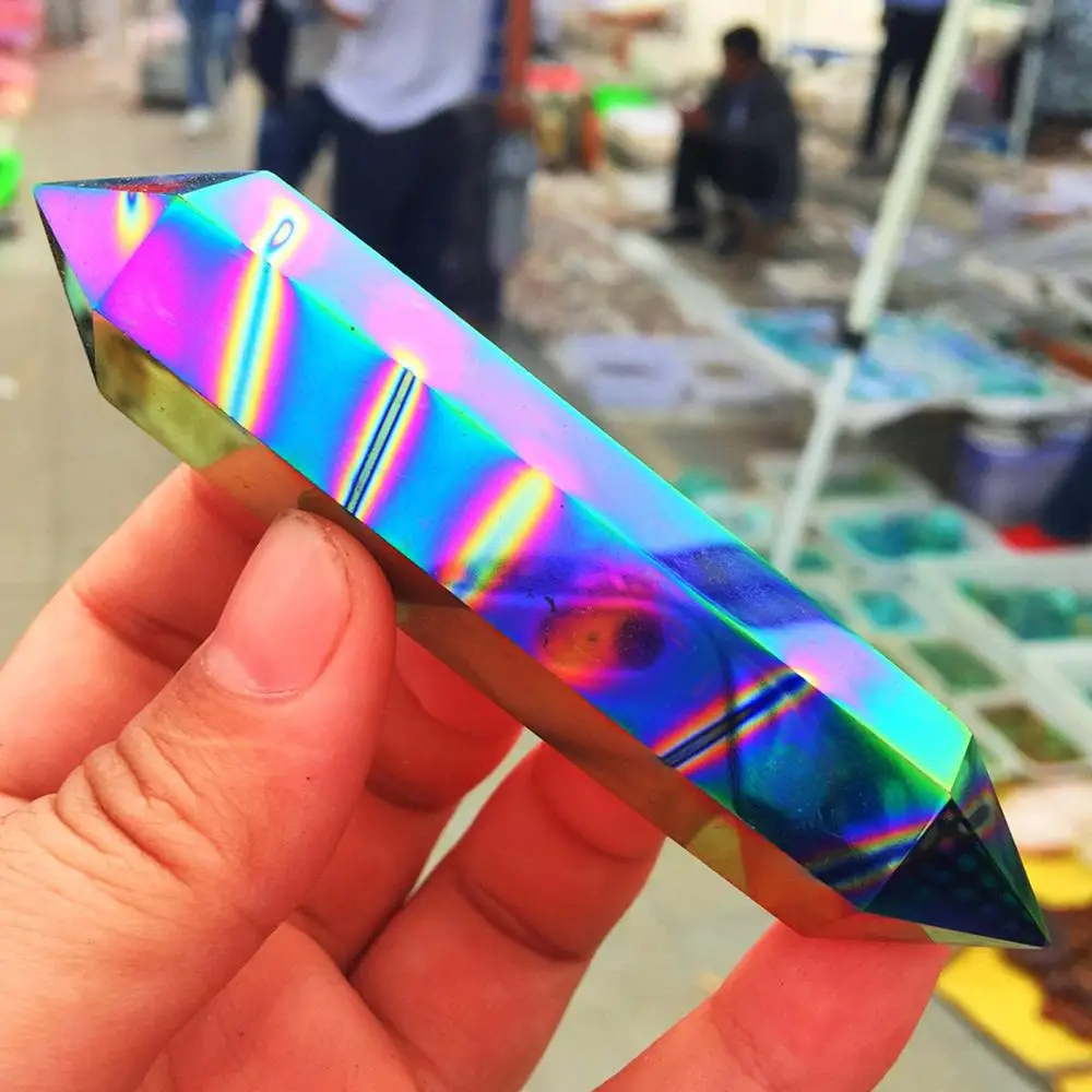 1pcs Rare and beautiful blue + purple flame halo quartz carved double pointed column crystal clusters | Дом и сад