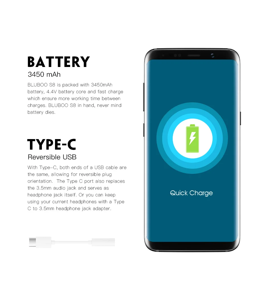 Bluboo S8 мобильный телефон 5," HD+ 1440x720 пикселей Android 7,0 Nougat MTK6750T Восьмиядерный 1,5 ГГц 3 ГБ 32 ГБ 3450 мАч батарея две sim-карты