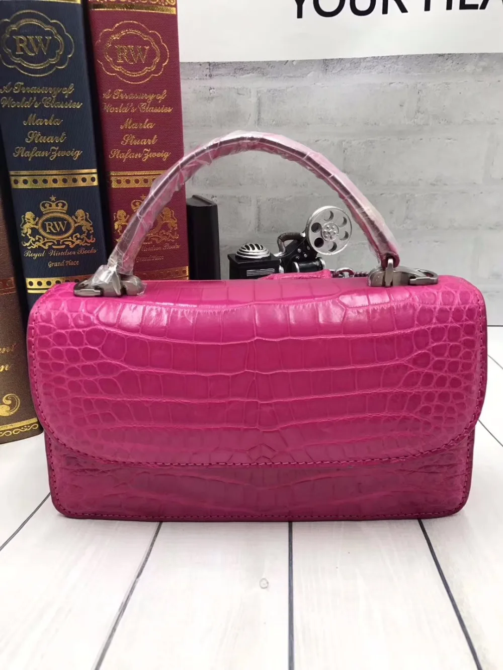 Модный дизайн натуральная крокодиловая кожа женская маленькая Синяя сумочка из