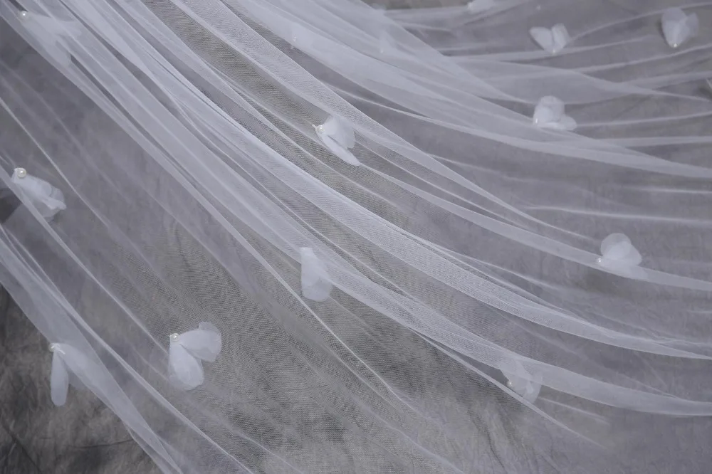 Hot Sale Women Beige Cut Edge Three Layer 3 Meters Wedding Long Veils Ivory Bridal Tulle Cathedral | Свадьбы и торжества