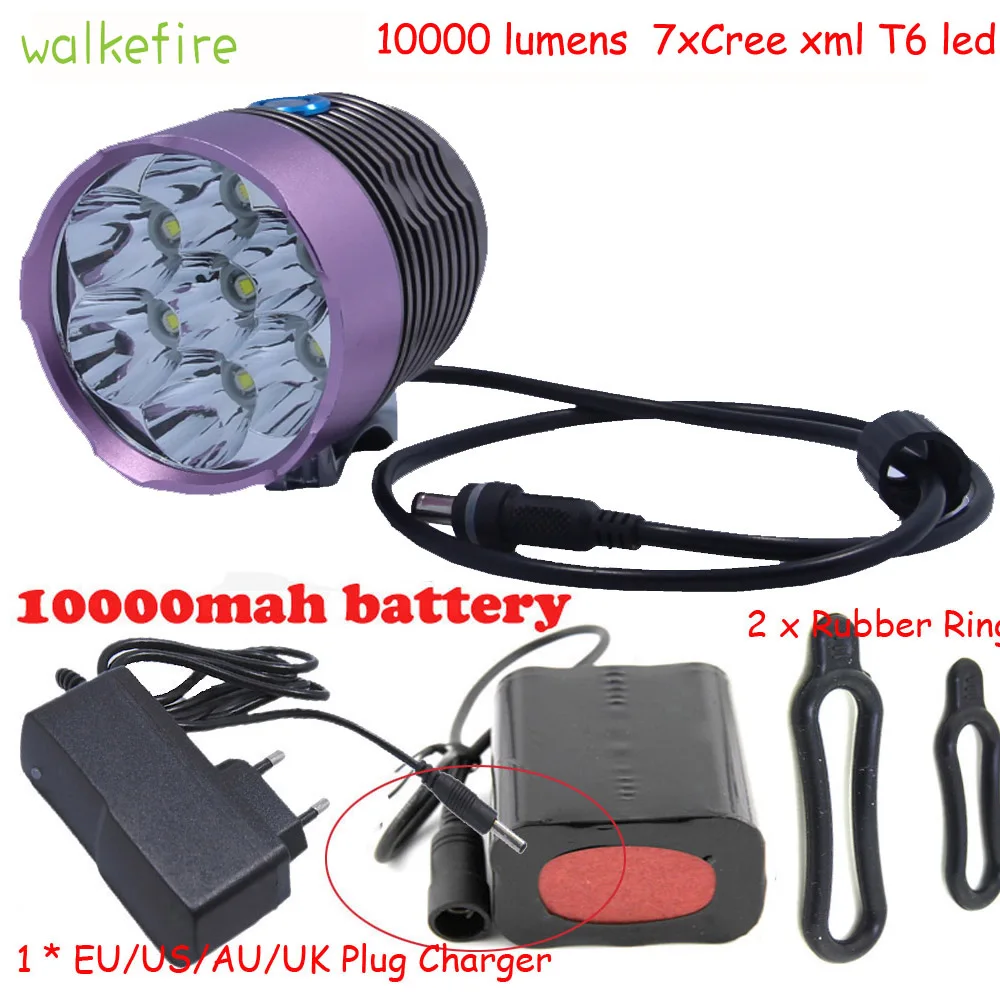 

Walkfire 10000 люмен 7 x XML T6 светодиодный фонарь для велосипеда передняя фара для велосипеда Задняя аккумуляторная фонарь для велосипеда фонарь 10000 мАч