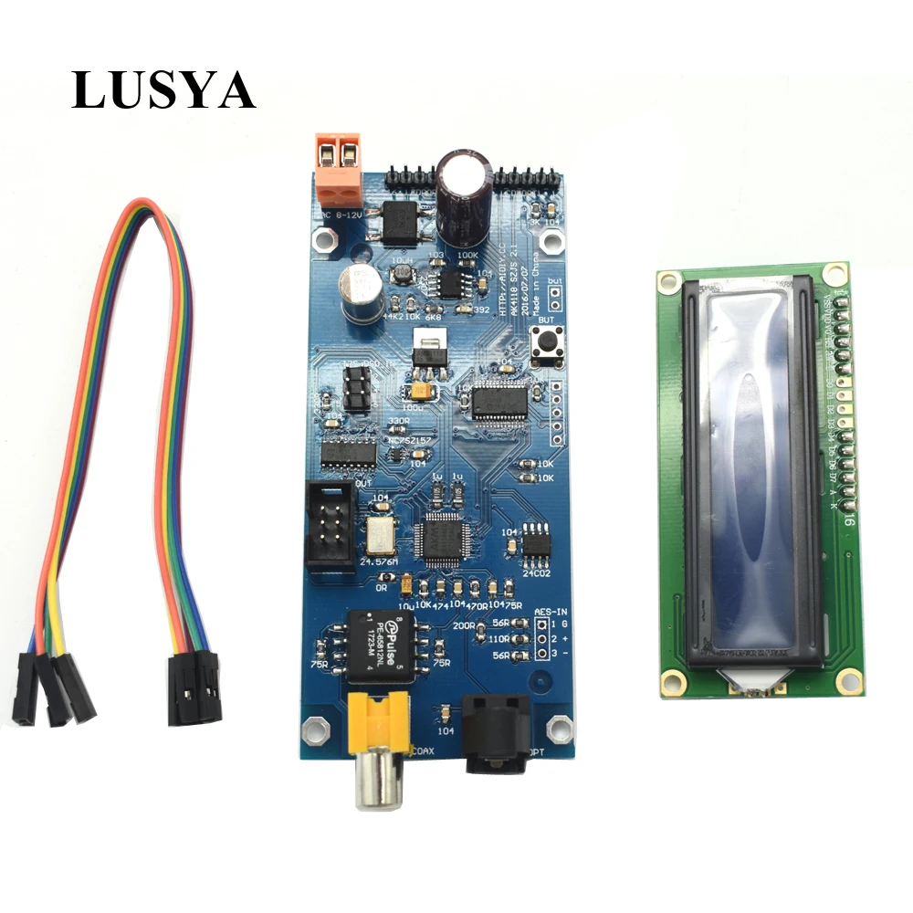 Lusya AK4118 цифровой приемник доска коаксиальный волоконно-оптический AES SPDIF I2S с ЖК-дисплей Дисплей 24bit 192 к G3-013