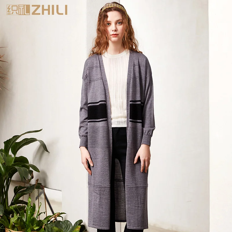 

ZHILI Women's Long Sleeve Open Front Sweater Cardigan Coat With Slits