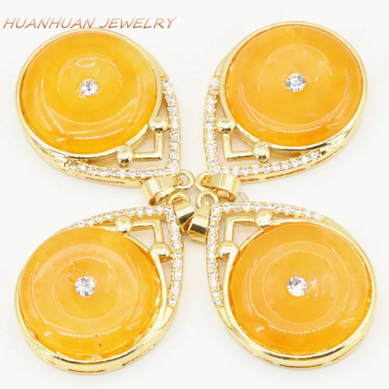 

Charms Chain Necklaces & Pendants Yellow Natural Stone Jades Chalcedony Zircon Inlay Pendants Round Circle 23X32mm Jewelry B3353