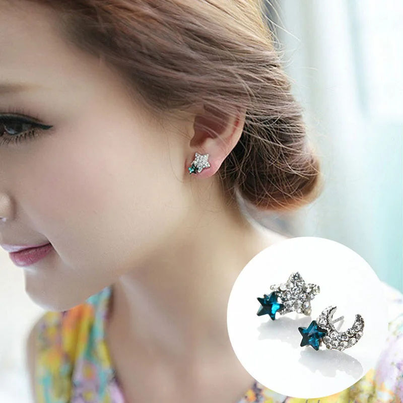 New Fashion Exquisite Stud Earrings Cute Cherry Star Crown Crystal Imitation Pearl For Women Piercing Jewelry Brincos Gift