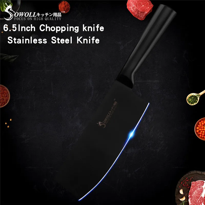6.5 inch nakiri SOWOLL разделочный нож Santoku Nakiri, набор кухонных ножей из нержавеющей стали 3Cr13 с черным лезвием, кухонные принадлежности - Цвет: 6.5 inch nakiri