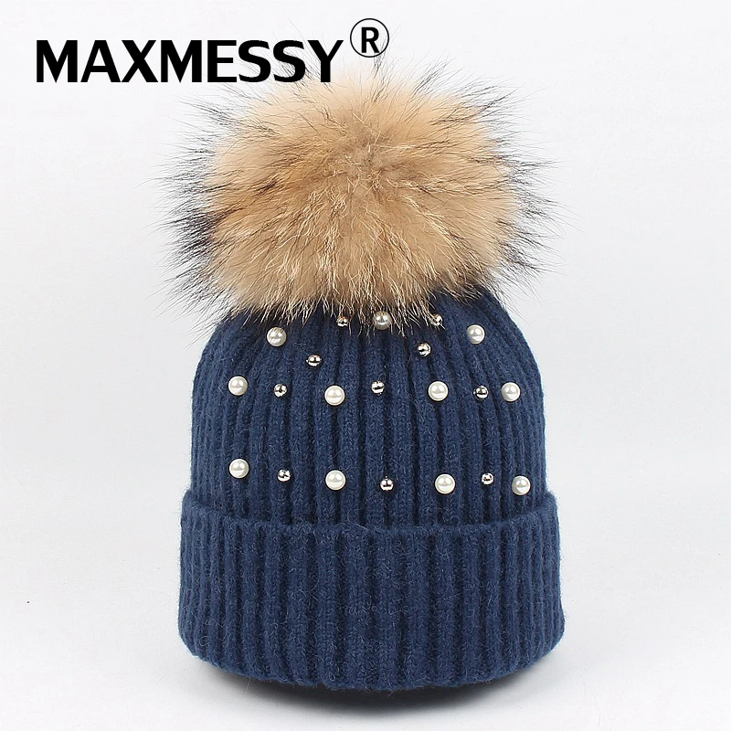 MAXMESSY Для женщин Мода с жемчугом в виде кролика вязаный Шапки зимние уличные