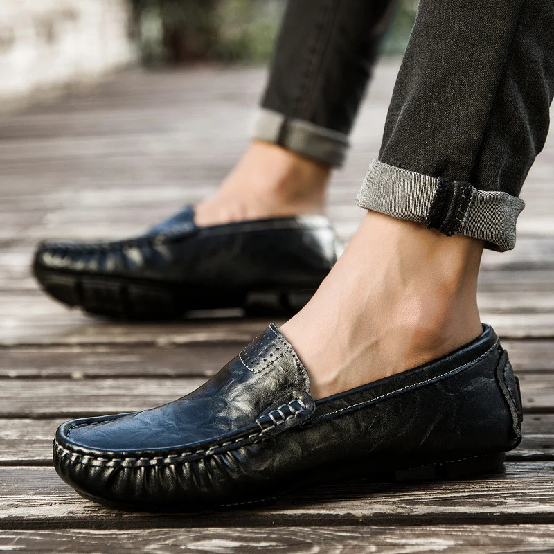 2019 Comfortable Genuine Leather Soft Men Shoes fashion breathable Loafers Male Moccasins Flats Casual Boat shoes big size 48 L5 | Обувь