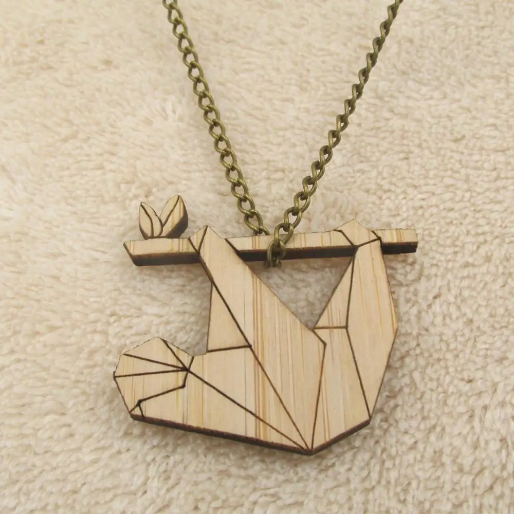 origami sloth Кролик оригами Ленивец ожерелье ювелирные изделия бамбук деревянная подвеска "Кролик" животное Ленивец кролик подарок - Окраска металла: origami sloth