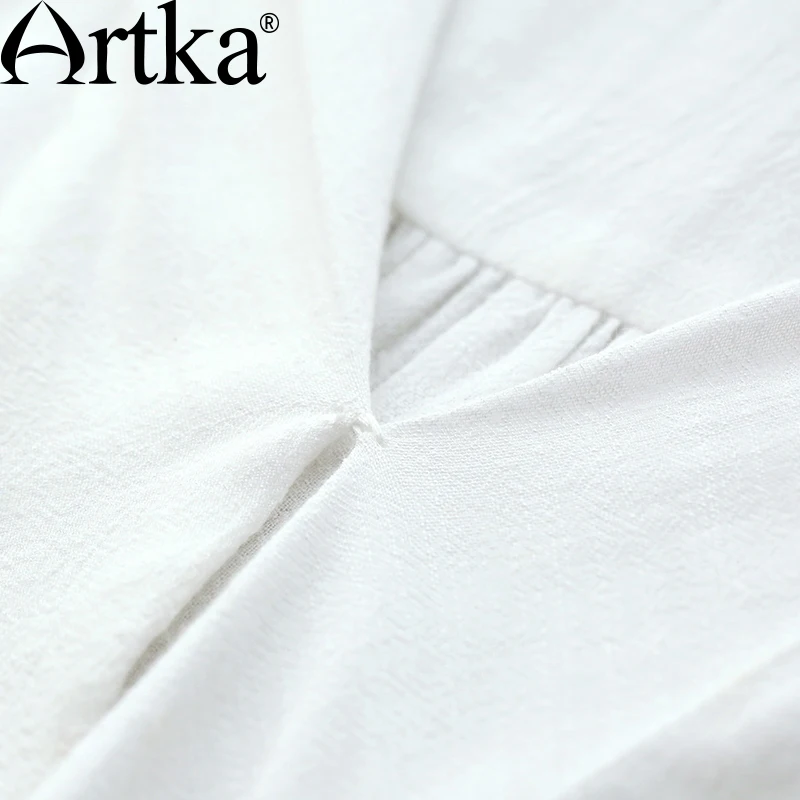 ARTKA Женская летняя новая белая подходящая ко всему рубашка Винтажная с v образным