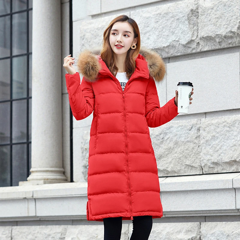 Женская зимняя куртка новинка 2018 средней длины утолщенный меховой воротник