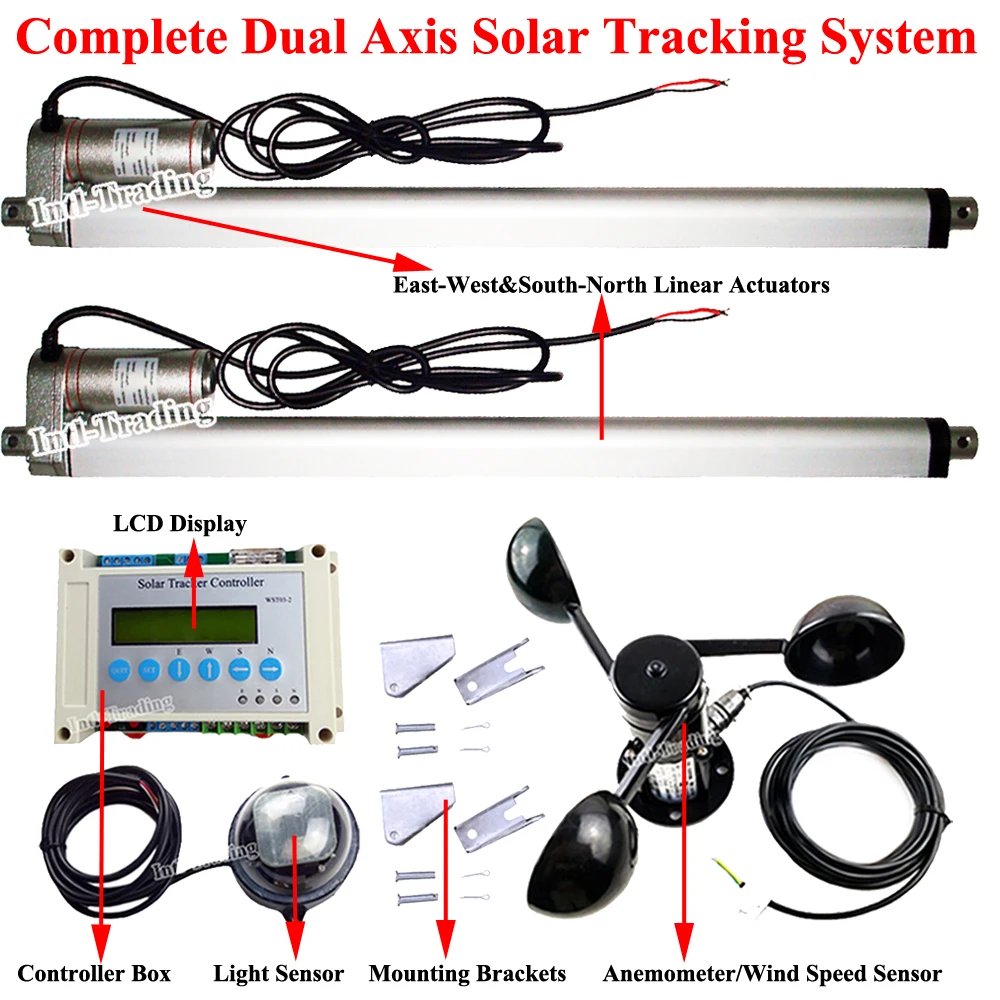 Трекер с солнечной панелью и 16 дюймовым линейным приводом 12 В постоянного тока ЖК