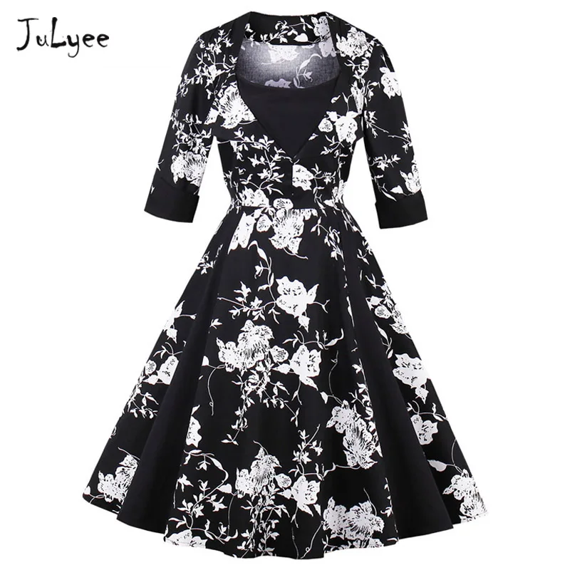 Julyee осень большие размеры с цветочным принтом винтажное платье женские вечерние