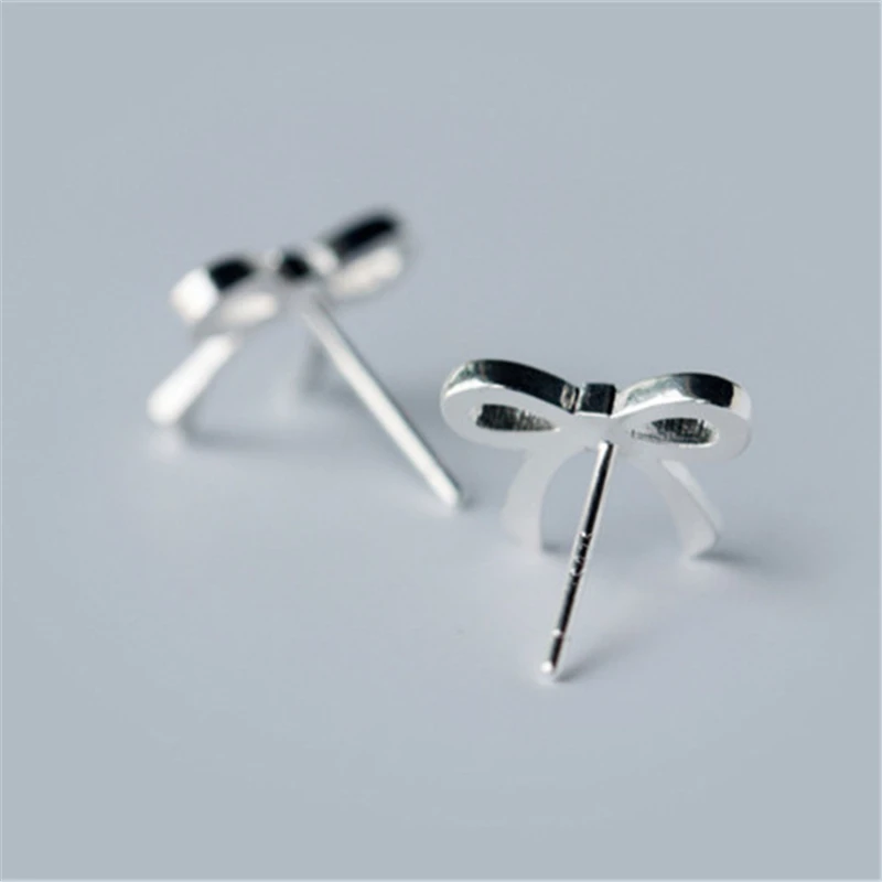 2018 новые модные посеребренные женские серьги гвоздики с полым бантом для