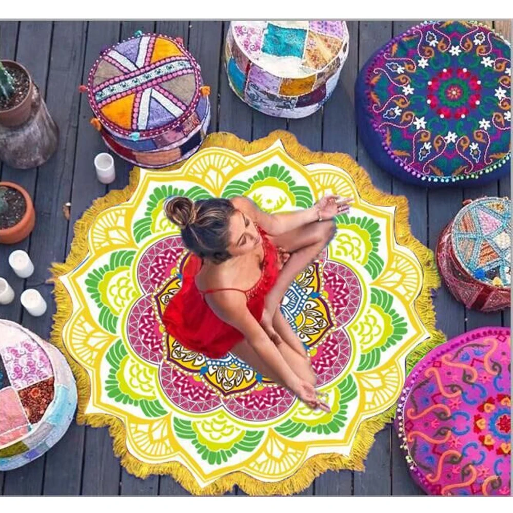 Круглый мандаловый индийский хиппи бохо с кисточками гобелен пляжный одеяло для
