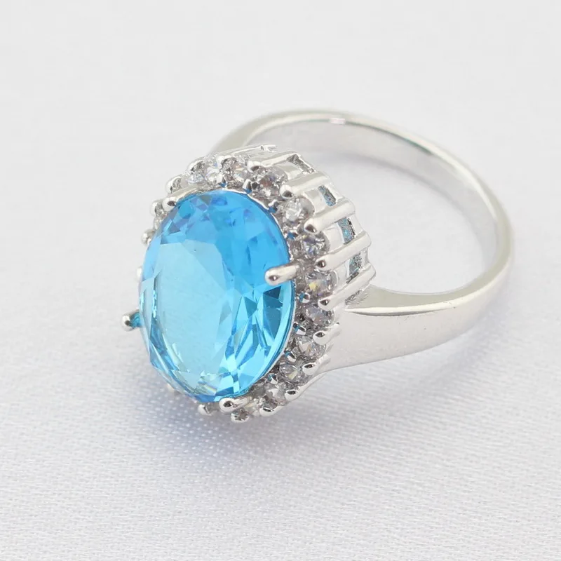 Круглый Серебристый Цвет Ожерелья/Подвески Серьги Кольца браслет Создан Голубой