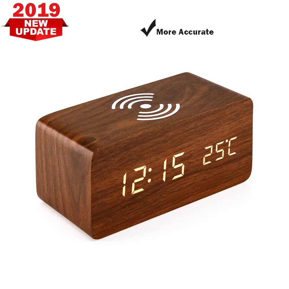 

Электрический светодиодный Будильник с Беспроводное зарядное утройство для телефона Настольные Цифровые часы с термометром HD зеркальные ...