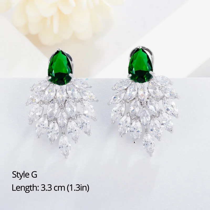 Style G BeaQueen Классическая большая капля воды Зеленый Кристалл Длинные Серьги-Подвески Овальный Круглый сердце, кубический циркон женские свадебные украшения E292 - Окраска металла: Style G