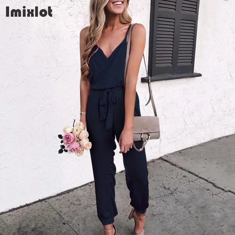 Женский комбинезон на бретельках с треугольным вырезом без рукавов|Женские