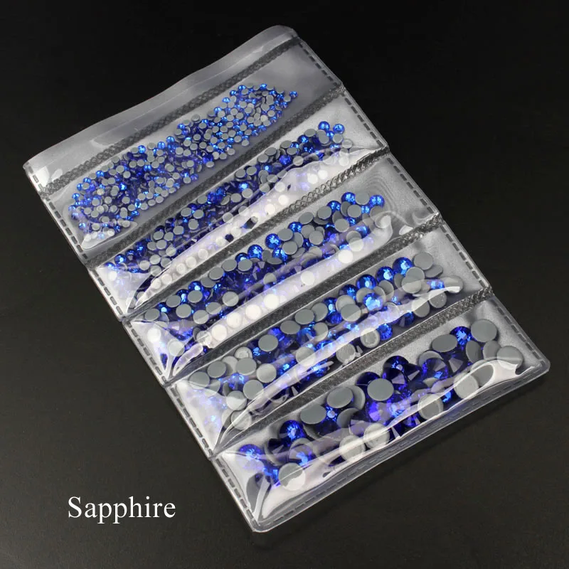 Sapphire Высокое качество AAA Горячая фиксация Стразы SS6-SS30 с плоской задней частью хрустальные камни смешанный размер Упаковка 1000 шт для одежды - Цвет: Sapphire
