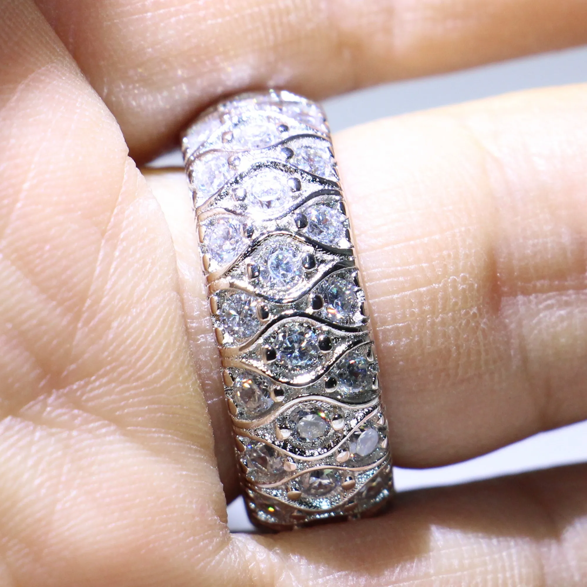 Size 5-10 Vintage Jewelry 925 Sterling Silver Horse Eye 5A White Clear Cubic Zirconia Party Women Wedding Finger Band Ring Gift | Украшения