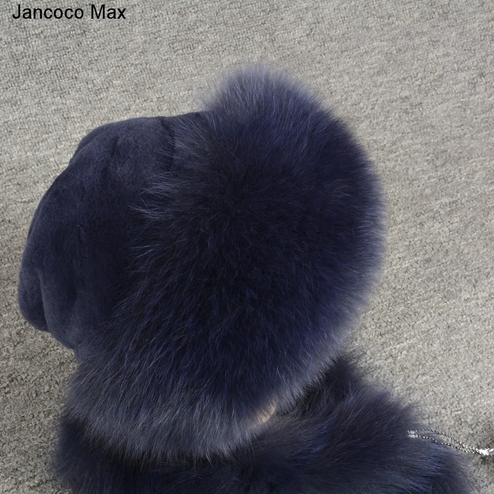 Jancoco Max/новые стильные женские теплые зимние шапки из натурального меха кролика Рекс и лисы модные меховые шапки шарф наивысшего качества S7145