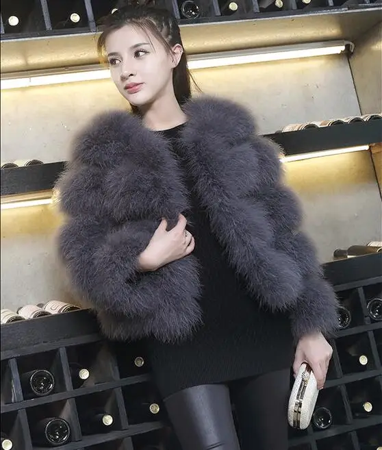 Новинка 2019 вязаное пальто из натурального страусиного меха вязаная куртка