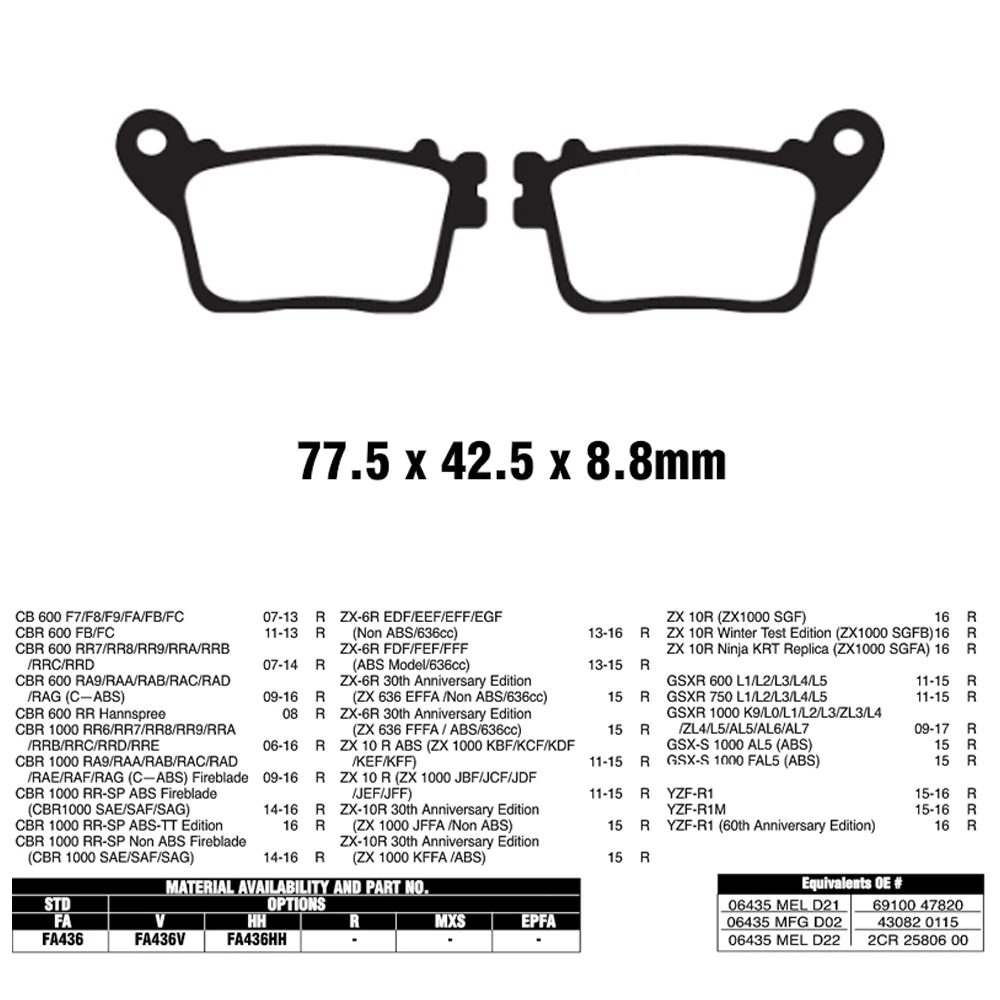 Задние тормозные колодки для мотоциклов Alconstar 1 пара Suzuki GSXR600 GSXR750 GSXR1000 фонарь