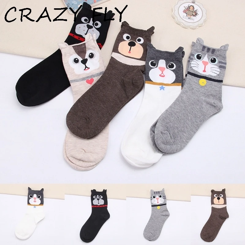 Магазин crazy fly хлопковые носки с рисунками животных милые женские зимние короткие