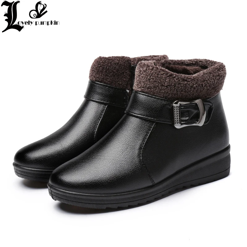 

Women Winter Boots Female Zip Ankle Boots Waterproof Warm Snow Boots Ladies Leather Shoes Woman Fur Botas Mujer Size 35-40 LP226
