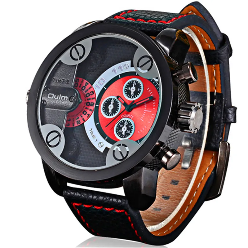 OULM брендовые оригинальные модные спортивные часы для мужчин с двойным кожаным