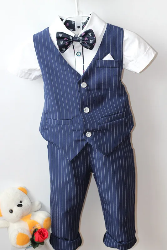 Летнее Детское платье для свадьбы одежда в полоску из 2 предметов: жилетка + брюки