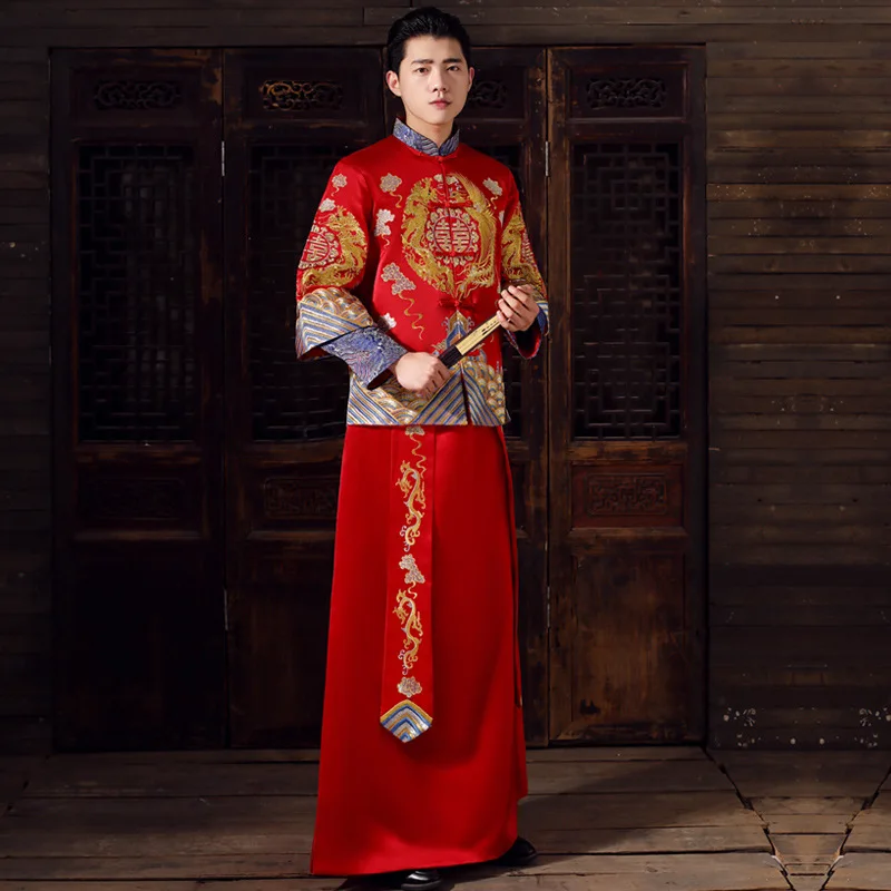 

Black Best Man Chinese Long Dress Wedding Cheongsam Vintage Oriental Bridegroom Dresses Long Evening Gowns Men