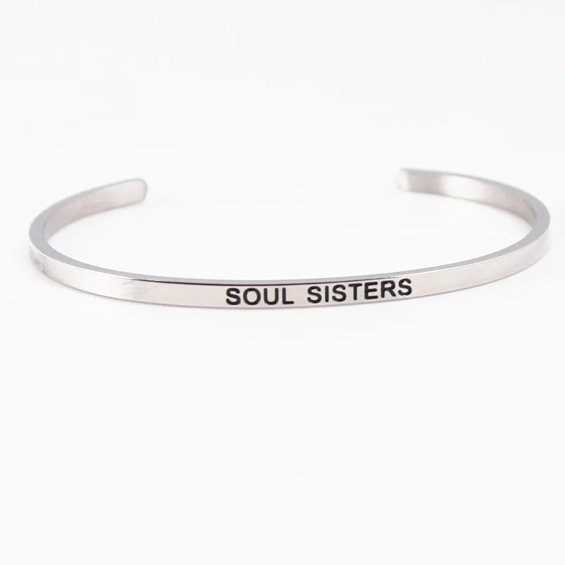 Серебряный Браслет манжета из нержавеющей стали браслет &quotSOUL SISTERS&quot с