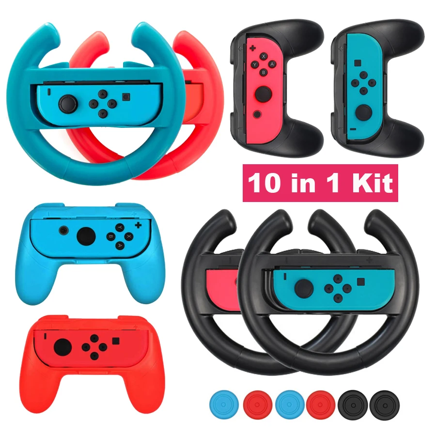 10 аксессуаров для Nintendo doswitch 2 гоночных руля + ручки 6 аналоговых колпачков Switch NS Joy