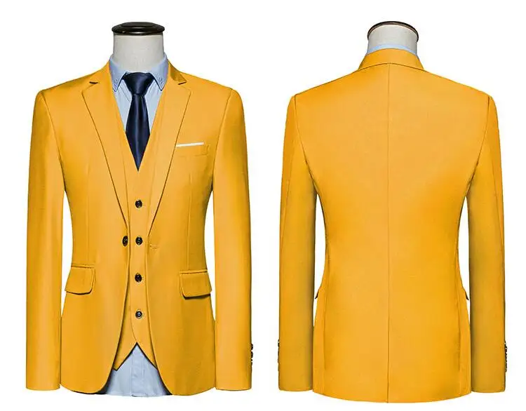 Plyesxale Для мужчин костюмы Slim Fit 3 предмета Свадебный костюм для жениха 4XL 5XL 6XL красный цвет: желтый, темно-зеленый, белый, пурпурный, костюмы для Для мужчин Q20
