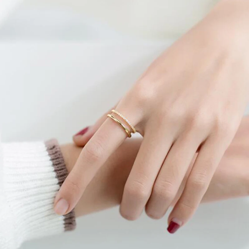 Женское Двухслойное кольцо из серебра 100% пробы с фианитом|Кольца| |