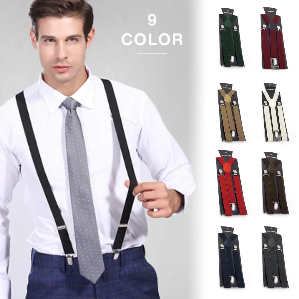 

Elastic Braces Clip British Retro Style Adult Unisex Solid Color Adjustable Suspenders Strap With Metal Clip For Men And Women