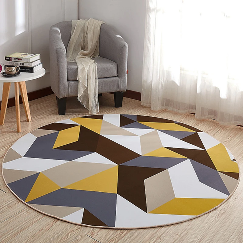 

2019 New Carpet Yellow Brown Geometric Anti Slip Rugs Round Carpet Floor Decoration Living Room Foot Pads Carpet Mat