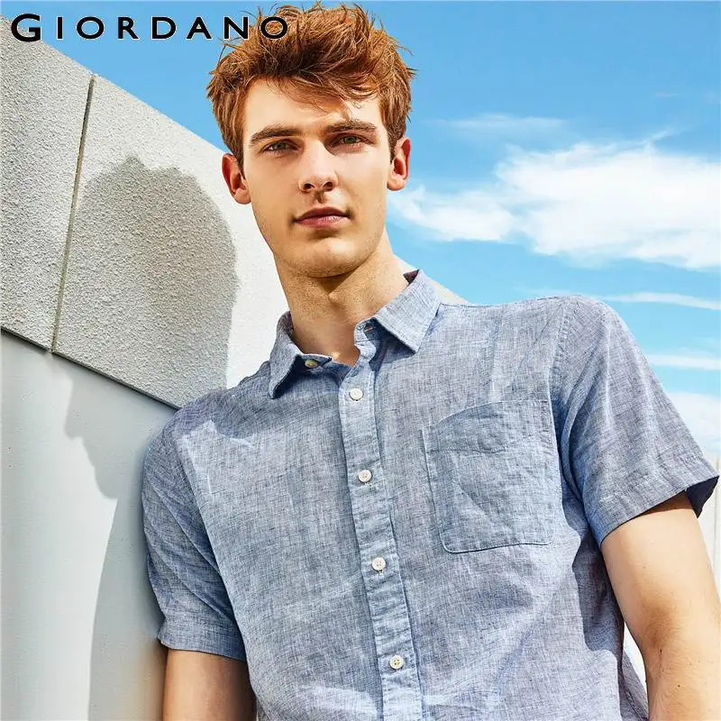 Giordano Натуральная хлопчатобумажная рубашка с короткими рукавами, имеет несколько цветовых решений и размеров