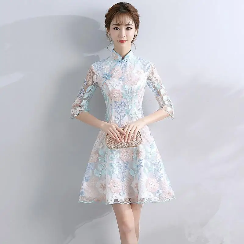 Модное свадебное платье Cheongsam, Восточное вечернее платье в китайском стиле, женское элегантное платье Qipao, Сексуальное мини платье в стиле ретро, Vestido S-3XL - Цвет: style 3