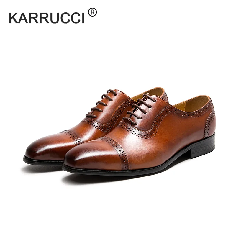 KARRUCCI/Туфли-оксфорды с круглым носком из натуральной телячьей кожи ручной работы; мужская обувь на плоской подошве; свадебные вечерние туфли для банкета в деловом стиле