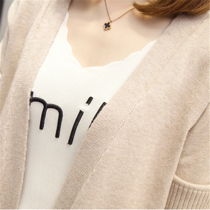 Женский вязаный кардиган с V образным вырезом и длинными рукавами| |