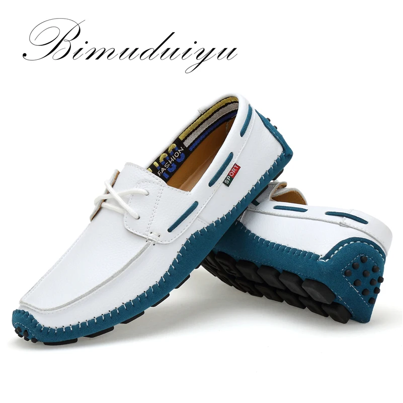 BIMUDUIYU Big Size High Quality Genuine Leather Men Shoes Soft Moccasins Fashion Brand Flats Comfy Casual Driving Boat38-47 | Обувь